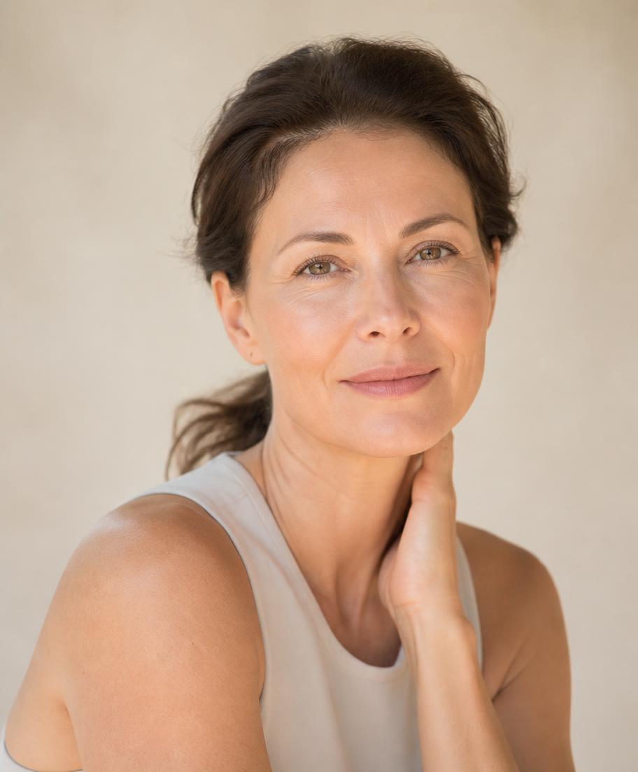 Woman in her 40s with natural expression lines